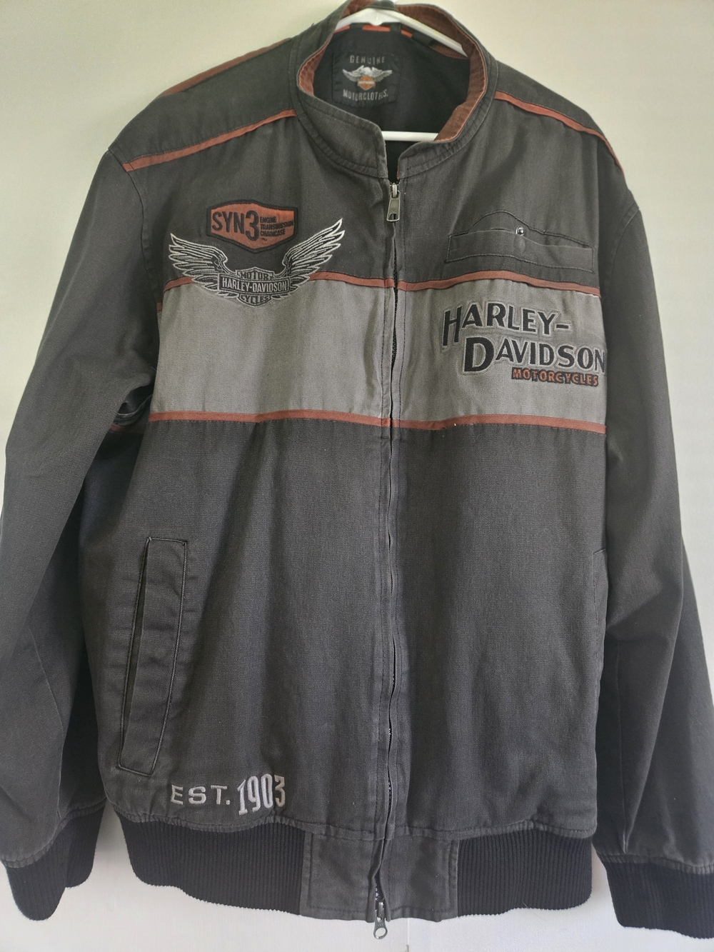 Harley-Davidson Black & Gray Men's Zip Bomber Jacket with Orange Trim
